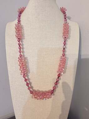 Vintage Pink Faceted Beaded Statement Necklace 28”